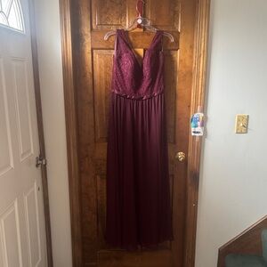 Mori Lee Burgundy Lace Maxi Dress